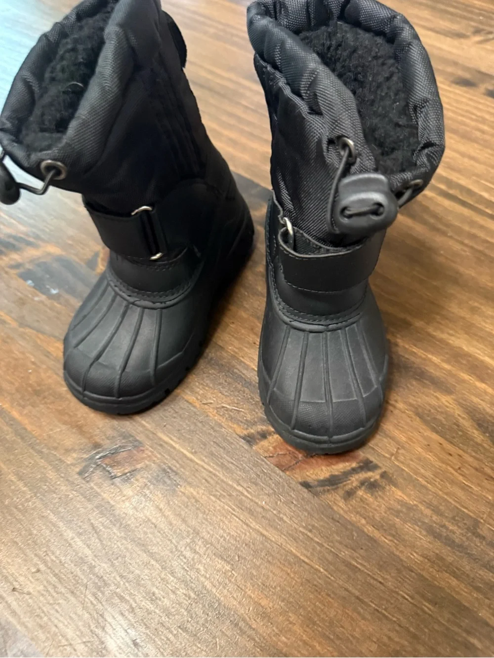 Kids Black Insulated Winter Boots with Adjustable Top
